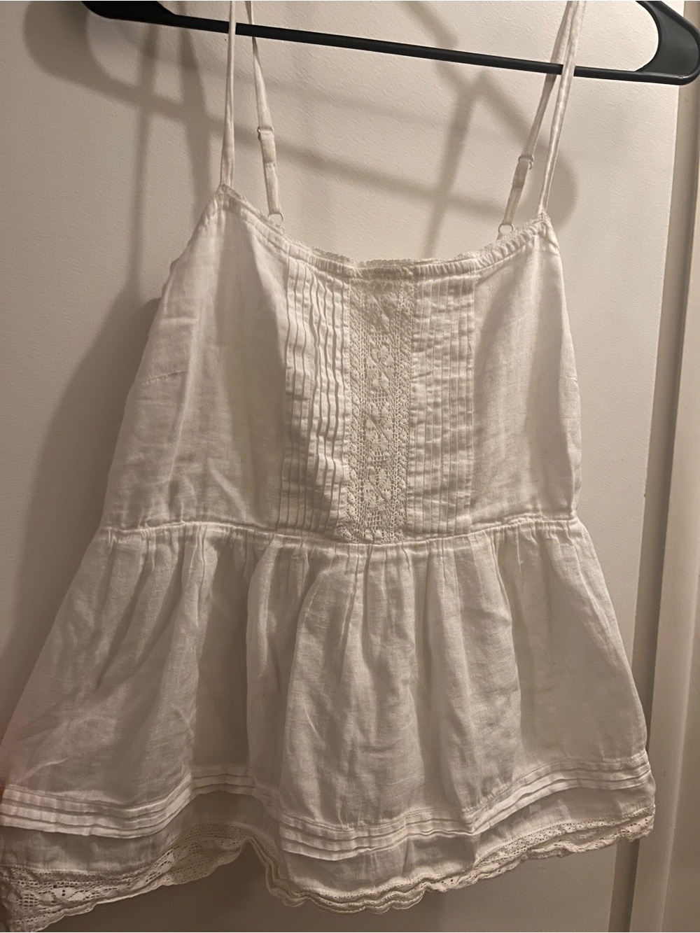 White Lace-Trim Spaghetti Strap Tank Top